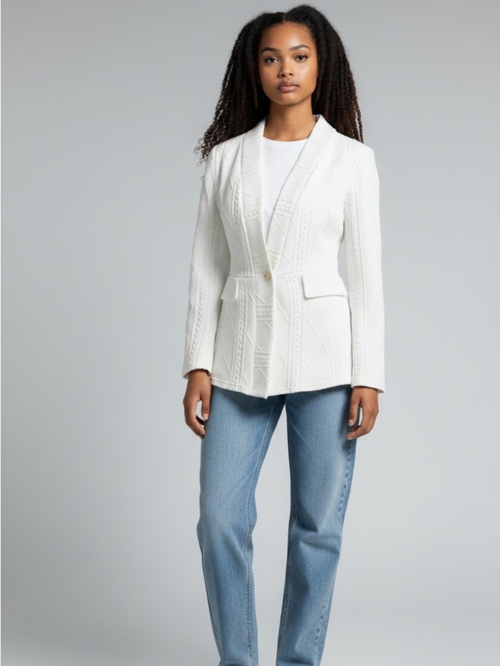 SHEIN Textured White Blazer
